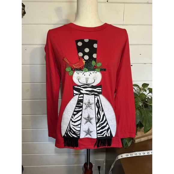 Berek Vintage Christmas Long Sleeve Shirt Zebra Scarf Red Size Large - Picture 2 of 11